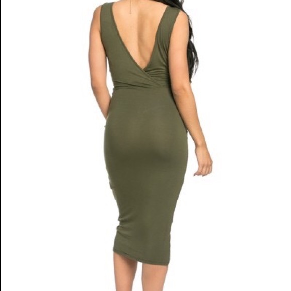 😘 Sexy Olive Green Draped Dress - Picture 3 of 3